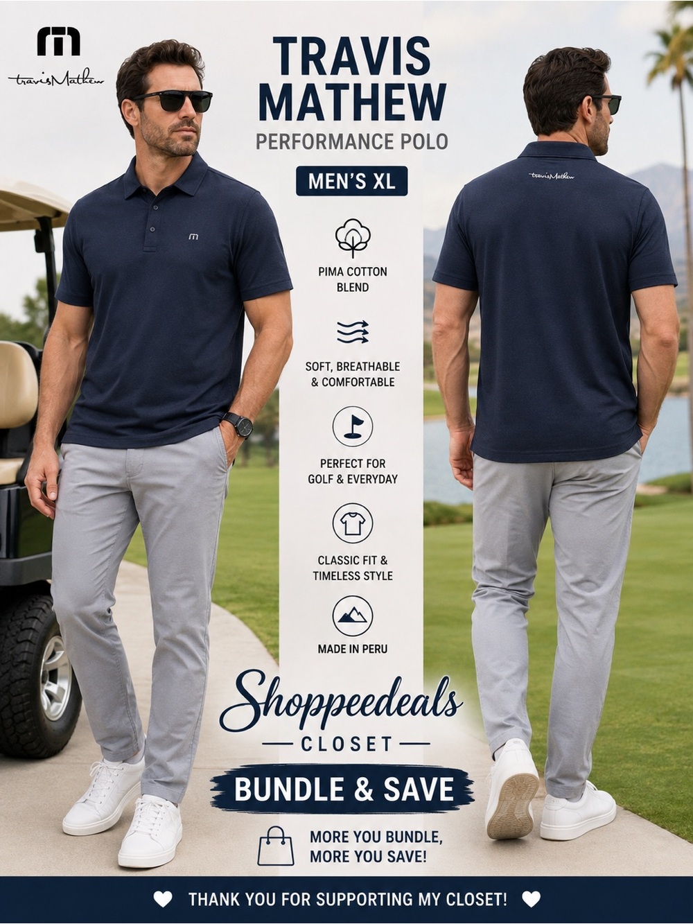 TravisMathew Pima Cotton Blend Performance Polo Shirt – Men’s XL –